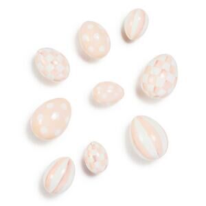 MACKENZIE-CHILDS Rosy Eggs Set of 9 Pink & White Spring Easter Decor NEW